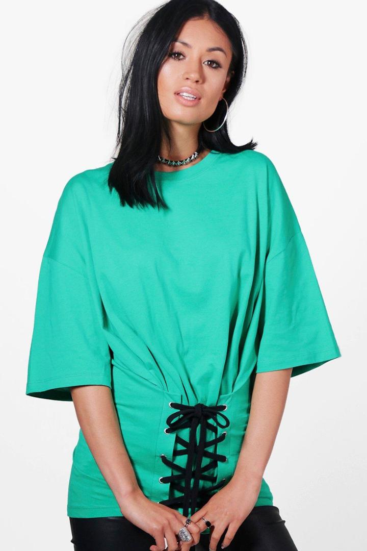 Boohoo Skye Lace Up Oversized Tee Green