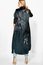 Boohoo Plus Emilie Embroidered Satin Duster Black