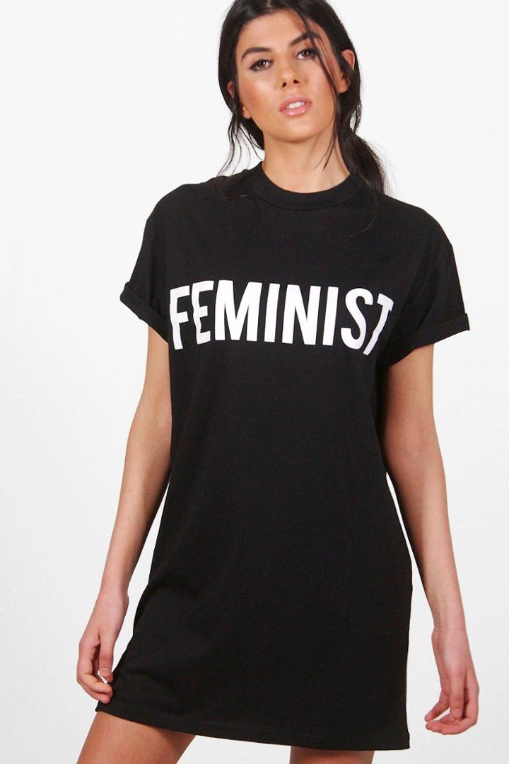 Boohoo Emma Feminist Slogal T-shirt Dress Black