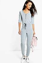 Boohoo Tall Kitty Zip Front Drawcord Lounge Jumpsuit