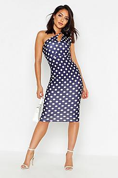 Boohoo Spot One Shoulder Split Dress