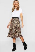 Boohoo Petite Leopard Print Pleated Midi Skirt