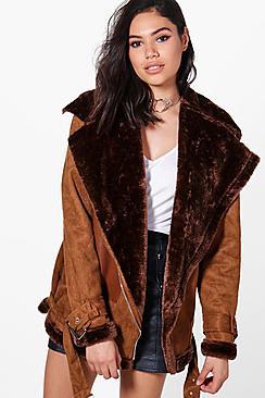 Boohoo Brooke Faux Fur Lined Bonded Aviator Jacket