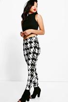 Boohoo Petite Bonnie Slim Leg Dogtooth Print Trouser Multi