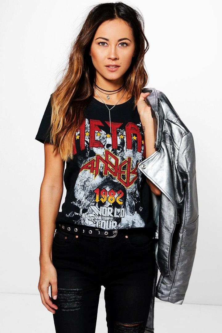 Boohoo Elena Printed Metal Band T-shirt Multi