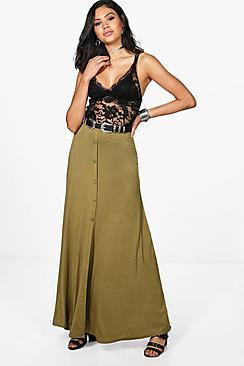 Boohoo Eva Button Front Jersey Maxi Skirt