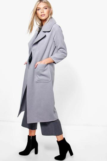 Boohoo Amelie Oversized Collar Wool Look Robe Coat Grey