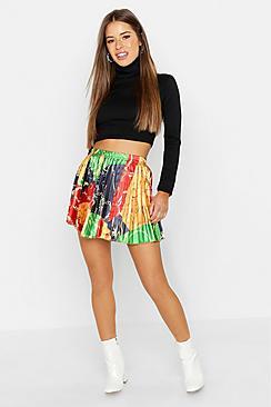 Boohoo Petite Chain Print Pleated Mini Skirt