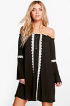 Boohoo Arianna Tribal Ethnic Swing Dress Black
