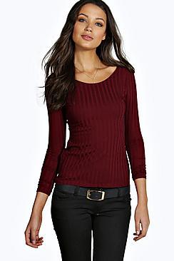 Boohoo Tall Claudette Large Rib Long Sleeve Tee