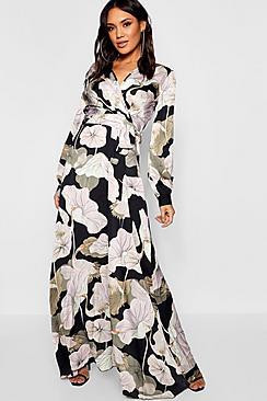 Boohoo Floral Wrap Front Maxi Dress