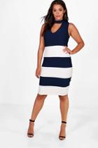 Boohoo Plus Katie Striped Choker Ribbed Midi Dress Multi