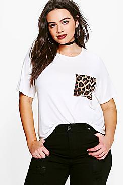 Boohoo Plus Iris Leopard Pocket Tee