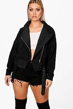 Boohoo Plus Kady Cord Crop Biker Jacket