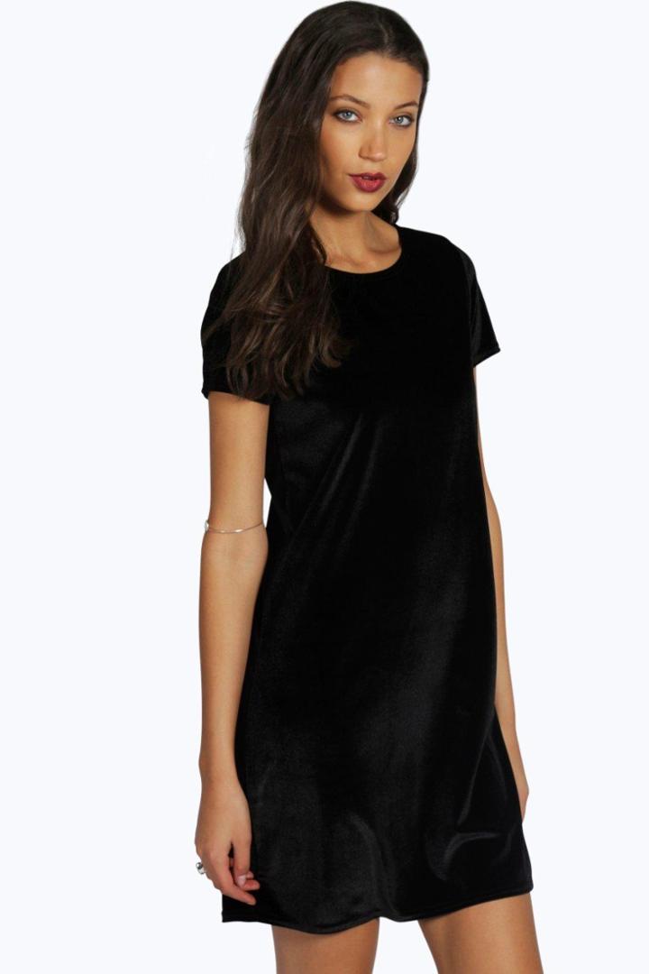 Boohoo Tall Natalia Velvet Shift Dress Black