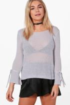 Boohoo Alice Tie Sleeve Jumper Grey