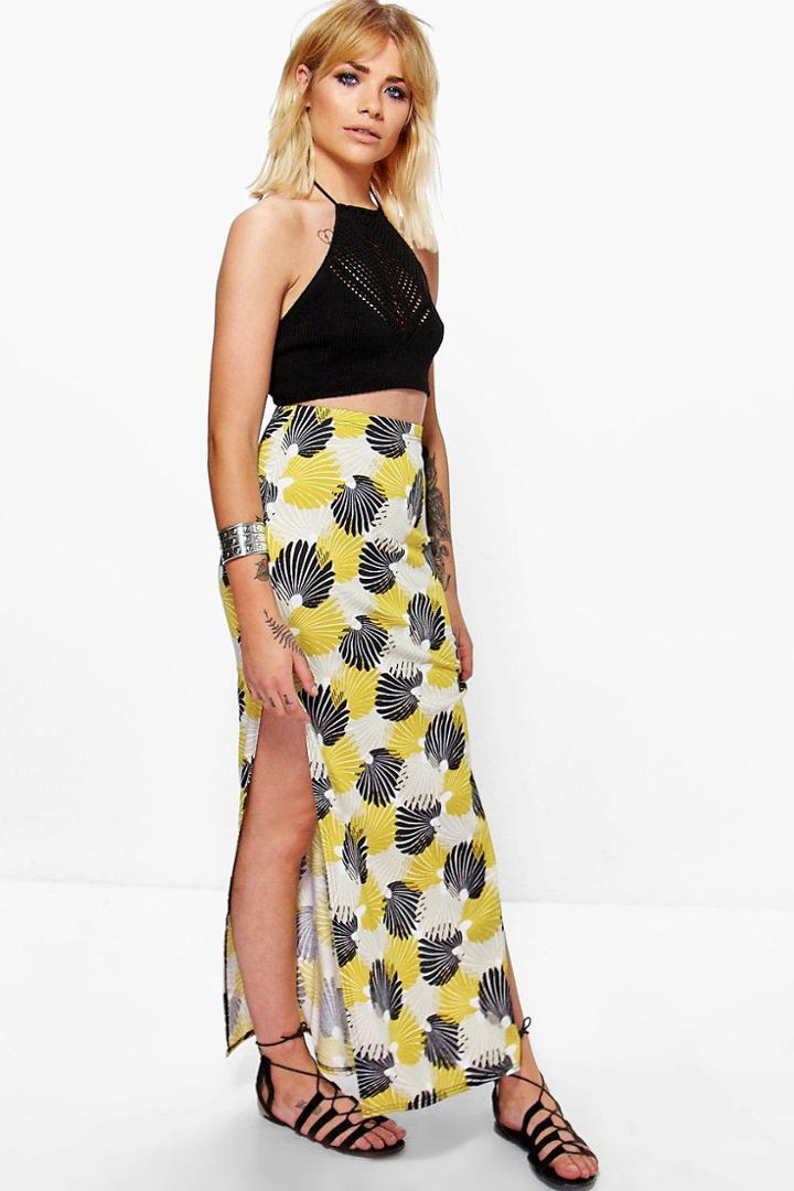 Boohoo Lottie Printed Double Split Maxi Skirt Multi