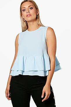 Boohoo Plus Lottie Ruffle Hem Sleeveless Top