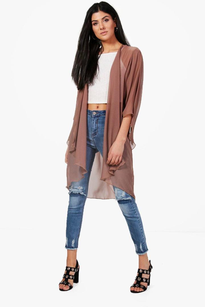 Boohoo Freya Waterfall Chiffon Kimono Mocha