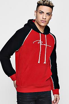 Boohoo Fleece And Jersey Man Signature Embroidered Hoodie