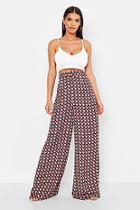 Boohoo Geo Print Belted Wide Leg Trouser