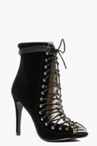 Boohoo Emily Lace Up Heeled Shoe Boot Black