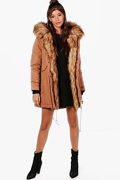 Boohoo Freya Boutique Faux Fur Trim Parka