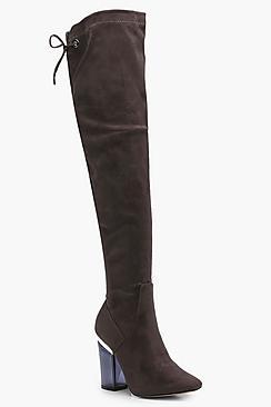 Boohoo Millie Clear Block Heel Thigh High