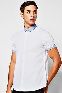 Boohoo Short Sleeve Shirt With Chambray Collar