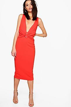 Boohoo Emi Ruched Front Detail Open Back Midi Dress