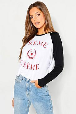 Boohoo Creme De La Creme Slogan Raglan T-shirt