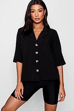 Boohoo Saskia Button Detail Revere Collar Shirt