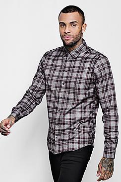 Boohoo Burgundy Check Long Sleeve Shirt