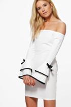 Boohoo Abigail Off Shoulder Frill Sleeve Detail Bodycon Ivory