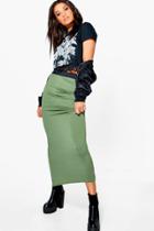 Boohoo Helena Contrast Waistband Jersey Maxi Skirt Khaki