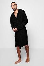 Boohoo Black Hooded Dressing Gown In Towelling