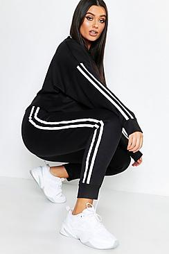 Boohoo Plus Side Stripe Sweat & Jogger Set