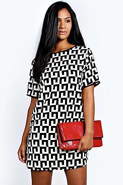 Boohoo Monica Monochrome Woven Shift Dress