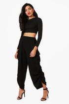 Boohoo Alia Pocket Side Rouched Leg Utility Trousers Black