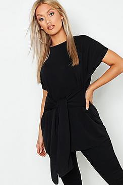 Boohoo Plus Tie Front Sweat Top
