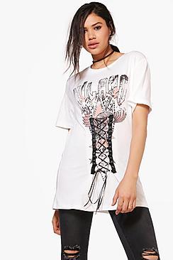 Boohoo Harriet Oversized Corset Band Print T-shirt