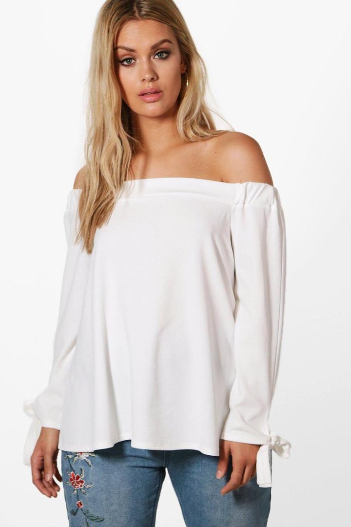 Boohoo Plus Melissa Off The Shoulder Top Cream