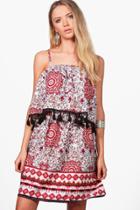 Boohoo Marie Tassel Detail Double Layer Shift Dress Multi