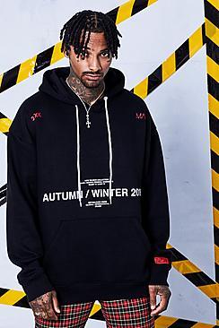 Boohoo Man Certified Oversized Hoodie With Print And Embroidery