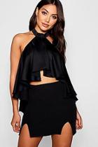 Boohoo Anna High Neck Ruffle Open Back Top