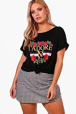 Boohoo Plus Charlie J'adore Floral Printed T Shirt