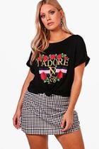 Boohoo Plus Charlie J'adore Floral Printed T Shirt