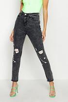 Boohoo High Waist Stretch Distressed Acid Wash Jeans