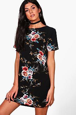 Boohoo Lucie Floral Cap Sleeve Shift Dress