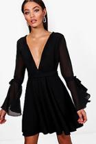 Boohoo Shelly Chiffon Flared Sleeve Skater Dress